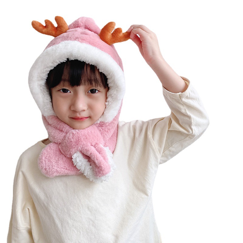 Thick and warm hats for boys and girls, winter children's hats and scarves in one piece, plush and cute baby windproof and ear-protecting hats, trendy Application Scenario