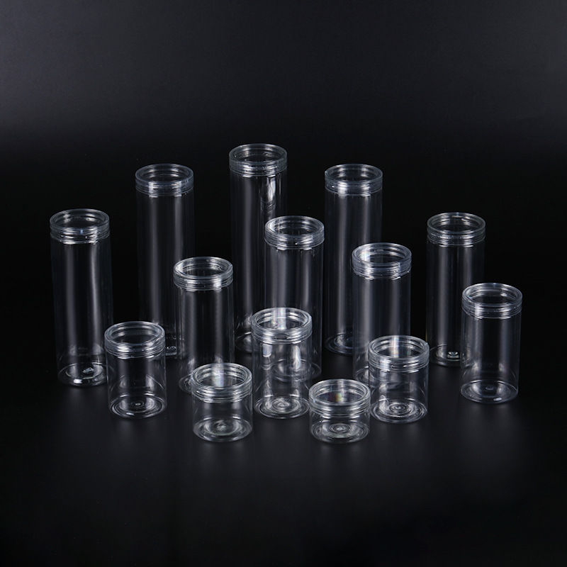 55 Caliber Full Height Manufacturer Pet Crystal Cover Food Plastic Packaging Box Food Packaging Transparent Wide Mouth Jar Application Scenario