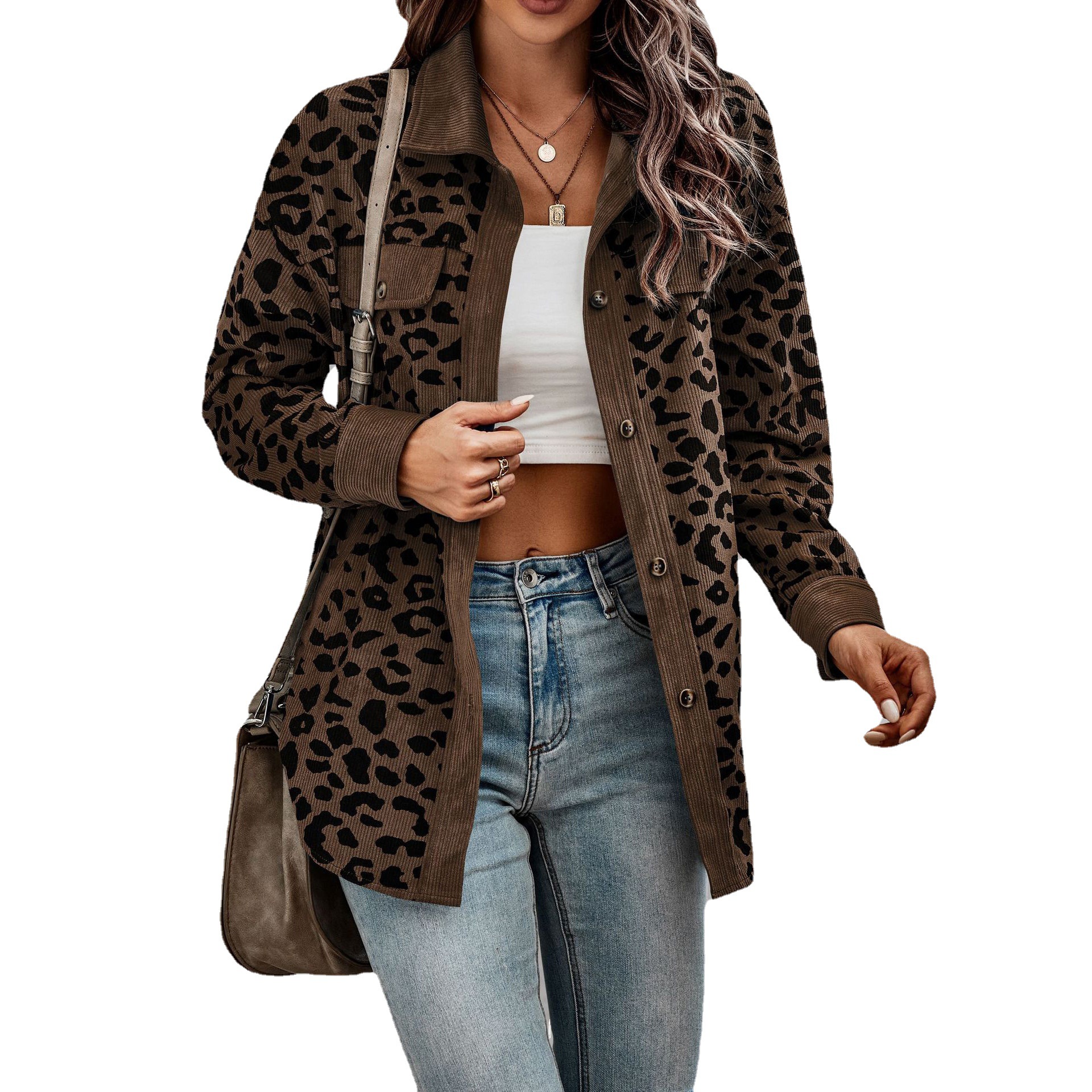 2022 Amazon Cross-border Women's Clothing Autumn/Winter Fashion Leopard Print Button Long-sleeved Jacket for women Item Picture