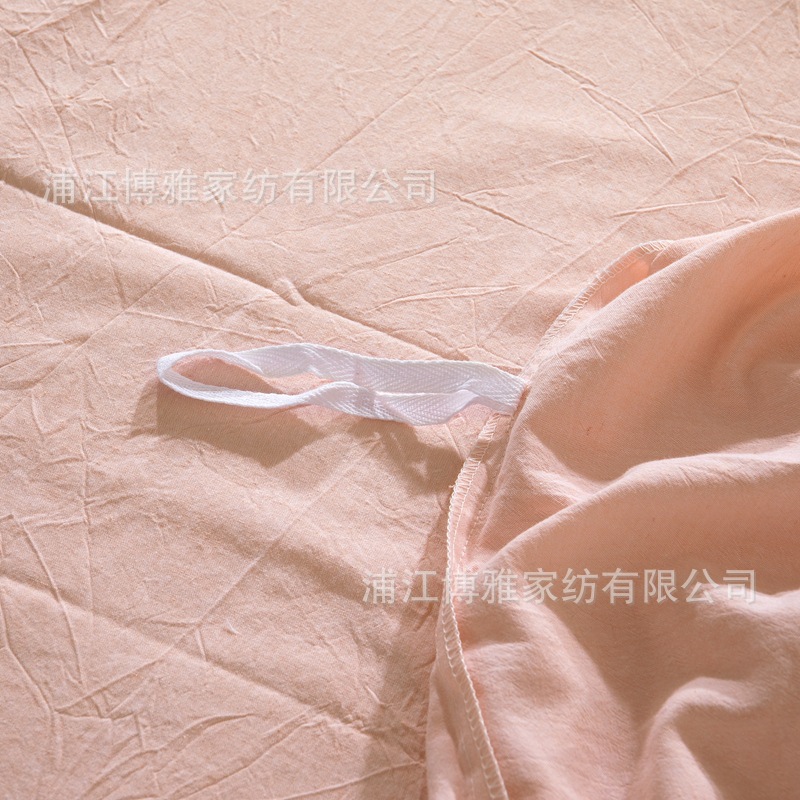 Cross-border exclusive supply of high-end solid-color linen four-piece bedding sets, high-count high-density cotton and linen blended button duvet covers and bed sheets details Picture