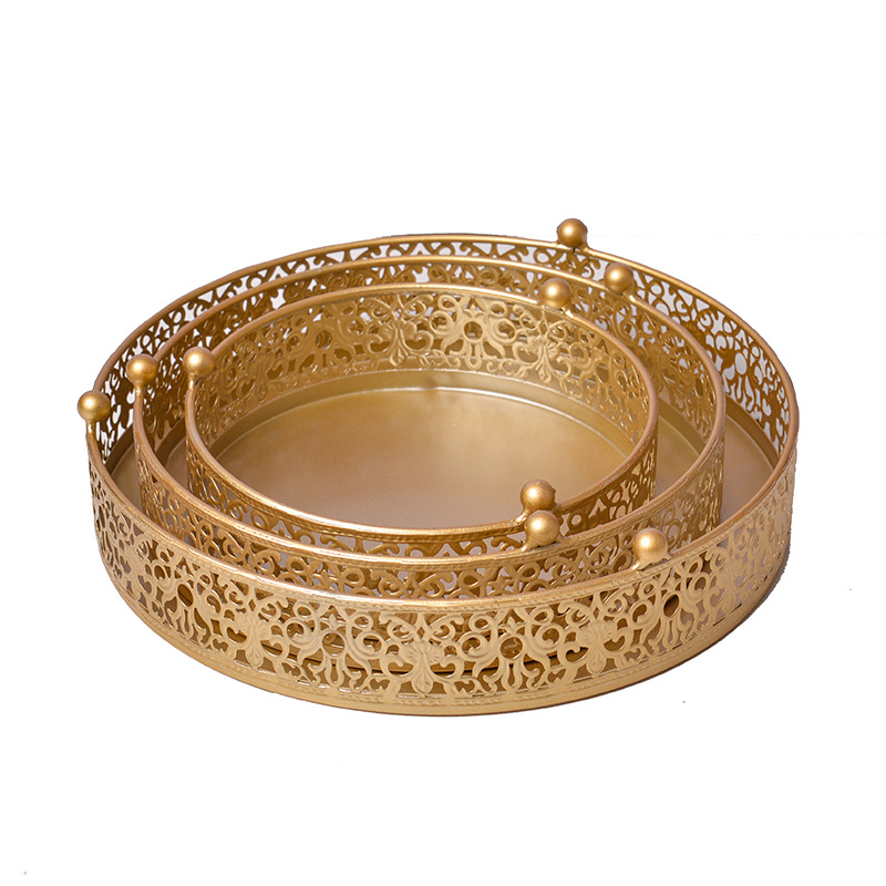 European Gold Round Cake Stand Three-Piece Set Of Wedding Props Dim Sum Display Tray Dessert Cake Low Table details Picture