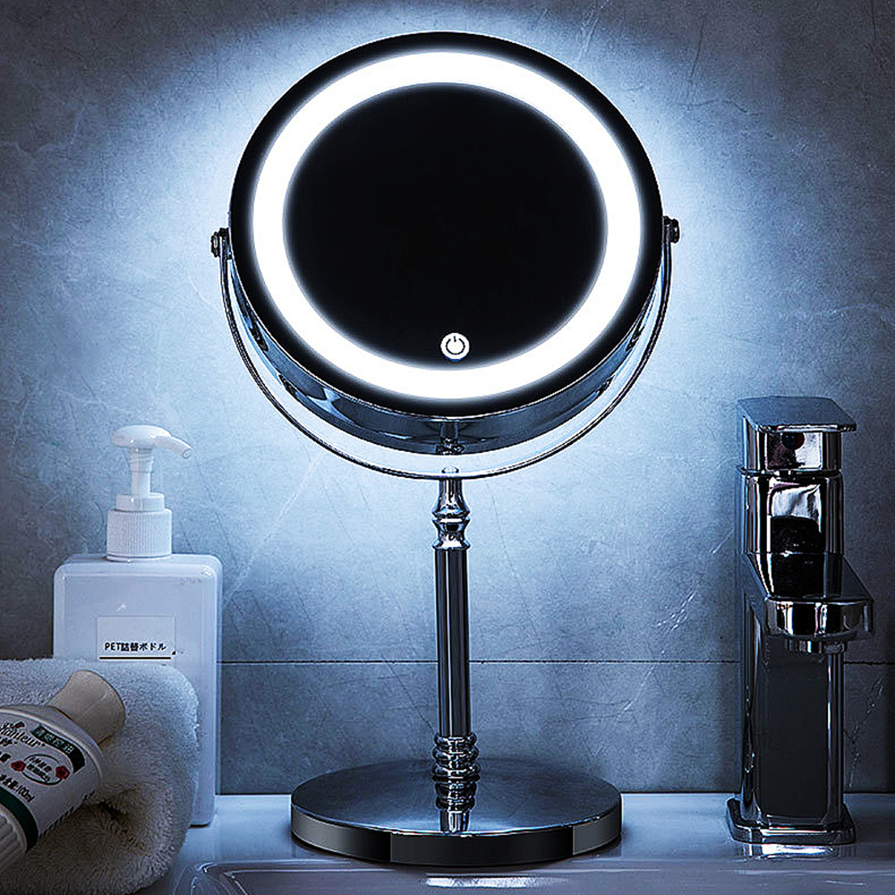 European-style metal LED makeup mirror, usb charging, touch dimming, 5x magnifying glass with light, 7-inch desktop double-sided mirror