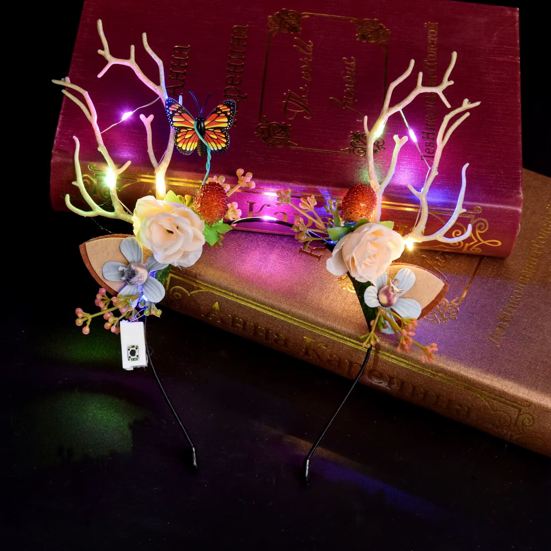 New luminous elk antler headband, glittering hairband, flower fairy antler headwear, Christmas party night market wholesale Specification image