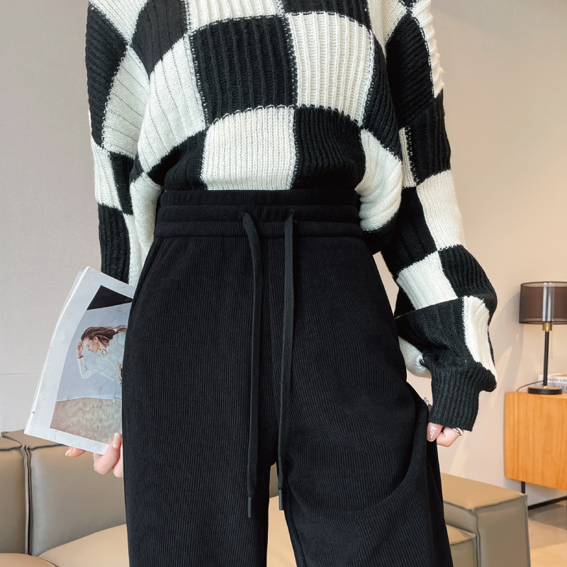 150-240 pounds overweight women's pants, European cotton fleece autumn high-waisted narrow wide-leg pants, drape casual pants Specification image