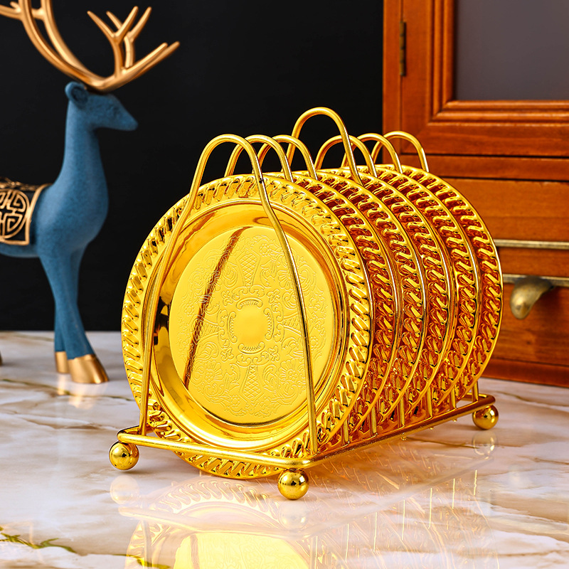 Iron Gold Cup Holder 6-Piece Home Kitchen Dish Holder Set Fruit Snack Snack Dish Candy Fruit Plate details Picture