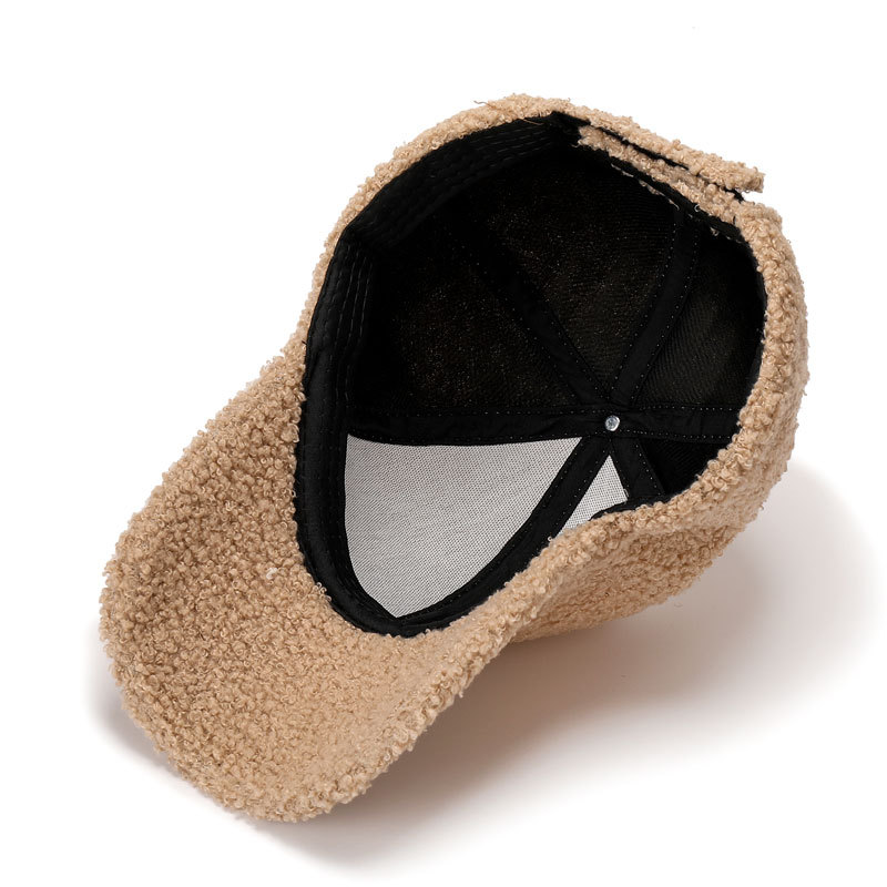 Lamb Wool Baseball Cap Autumn And Winter Windproof Plush Teddy Velvet Duck Cap Custom Warm Solid Color Lamb Wool Fisherman Hat Specification drawing