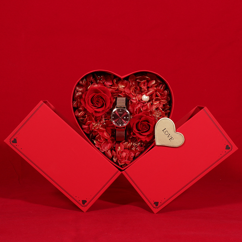 Valentine's Day Red Eternal Flower Lipstick Gift Box Heart Gift Love Rose High-End Jewelry Perfume Watch Packaging Specification drawing