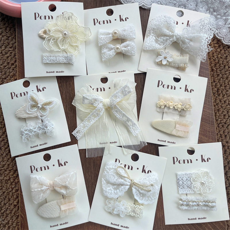 New lace bow pearl butterfly hair clips, hairpins, hair accessories, flower decorations, sweet children's fashion, versatile