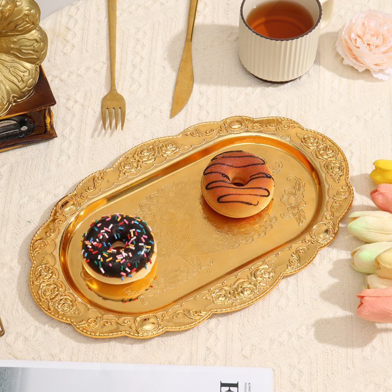 Metal Dessert Plate Cake Plate Embossed Steak Salad Plate Snack Fruit Jewelry Cosmetics Storage Tray Seasoning Dish details Picture