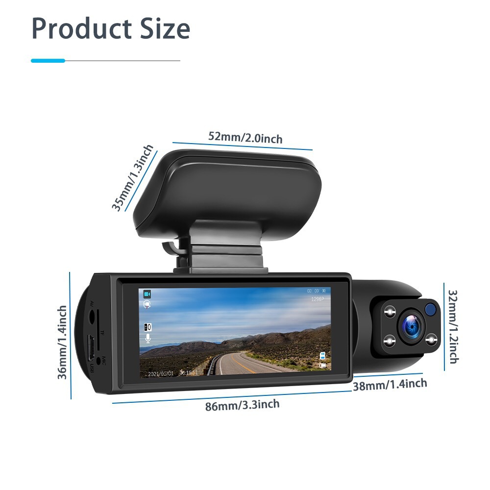 Cross Border Dashcam Hd Dual-Lens Dual-Recording Infrared Night Vision 3M Vehicle Dv Camera Recorder Specification drawing