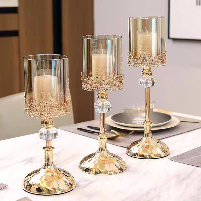 Simple Light Luxury Gold Metal Glass Candle Table Romantic Candlelight Dinner Home Table Decoration Candle Table Ornaments