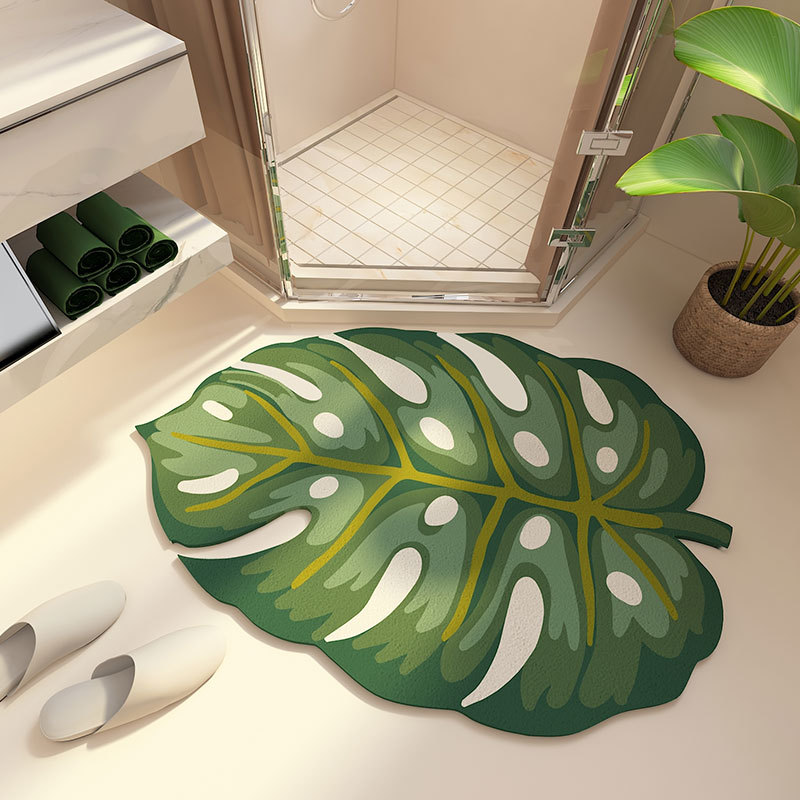 Nordic-style green plant diatom mud floor mat, bathroom door absorbent and quick-drying foot mat, household special-shaped anti-slip mat