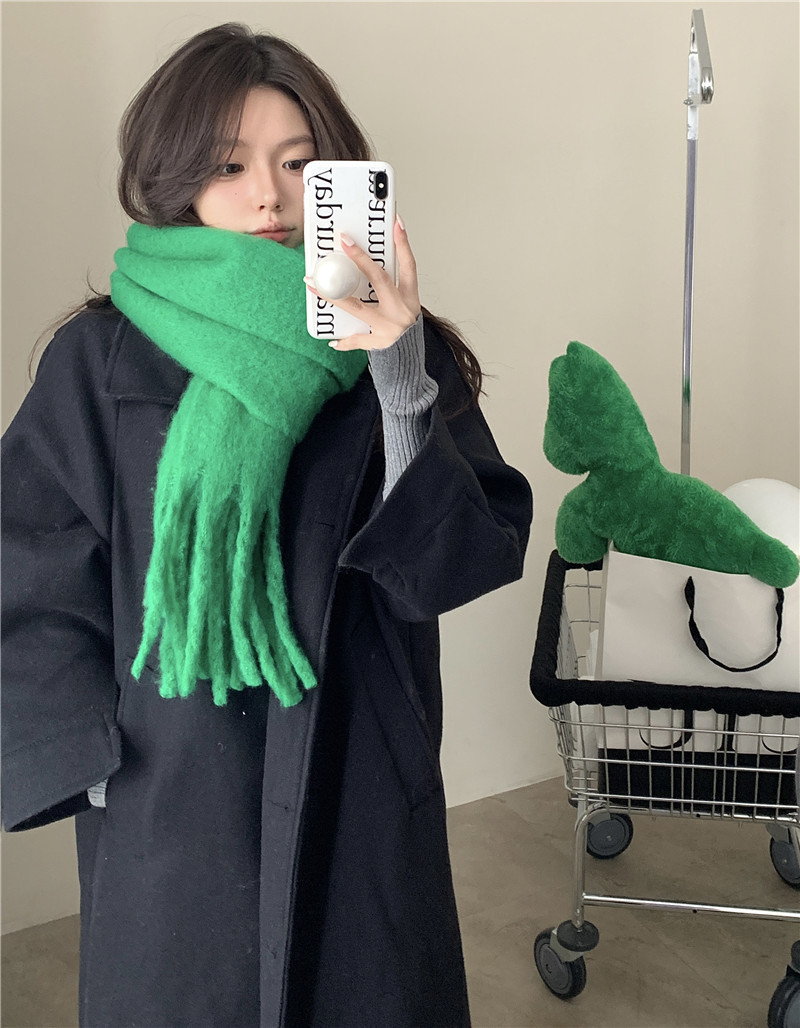 Solid-color mohair scarf for girls, 2023 autumn/winter new Korean style, versatile student faux cashmere warm shawl scarf pic 23