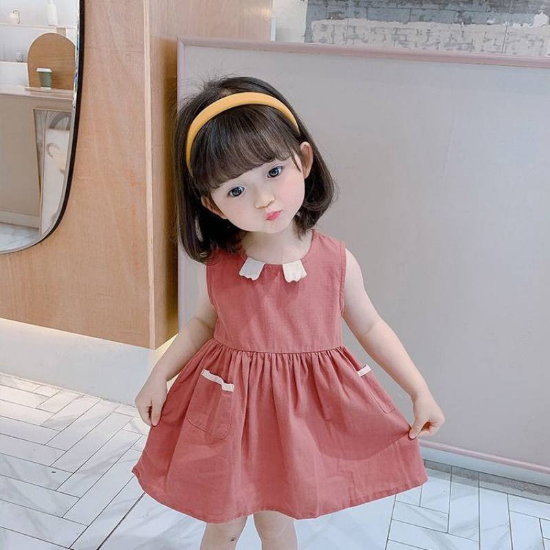 Sleeveless dress for girls, summer children's dress 2021 summer style, retro cotton and linen princess dress for little kids