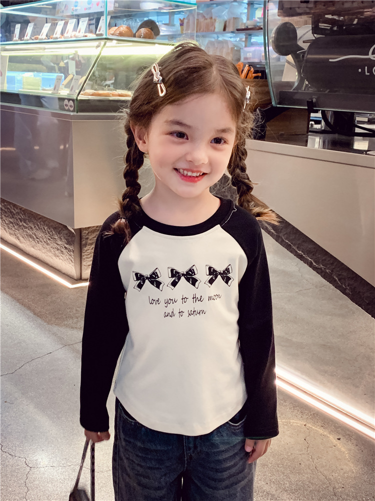 女童长袖T恤春装2025新款洋气儿童插肩袖撞色上衣女孩百搭打底衫详情6