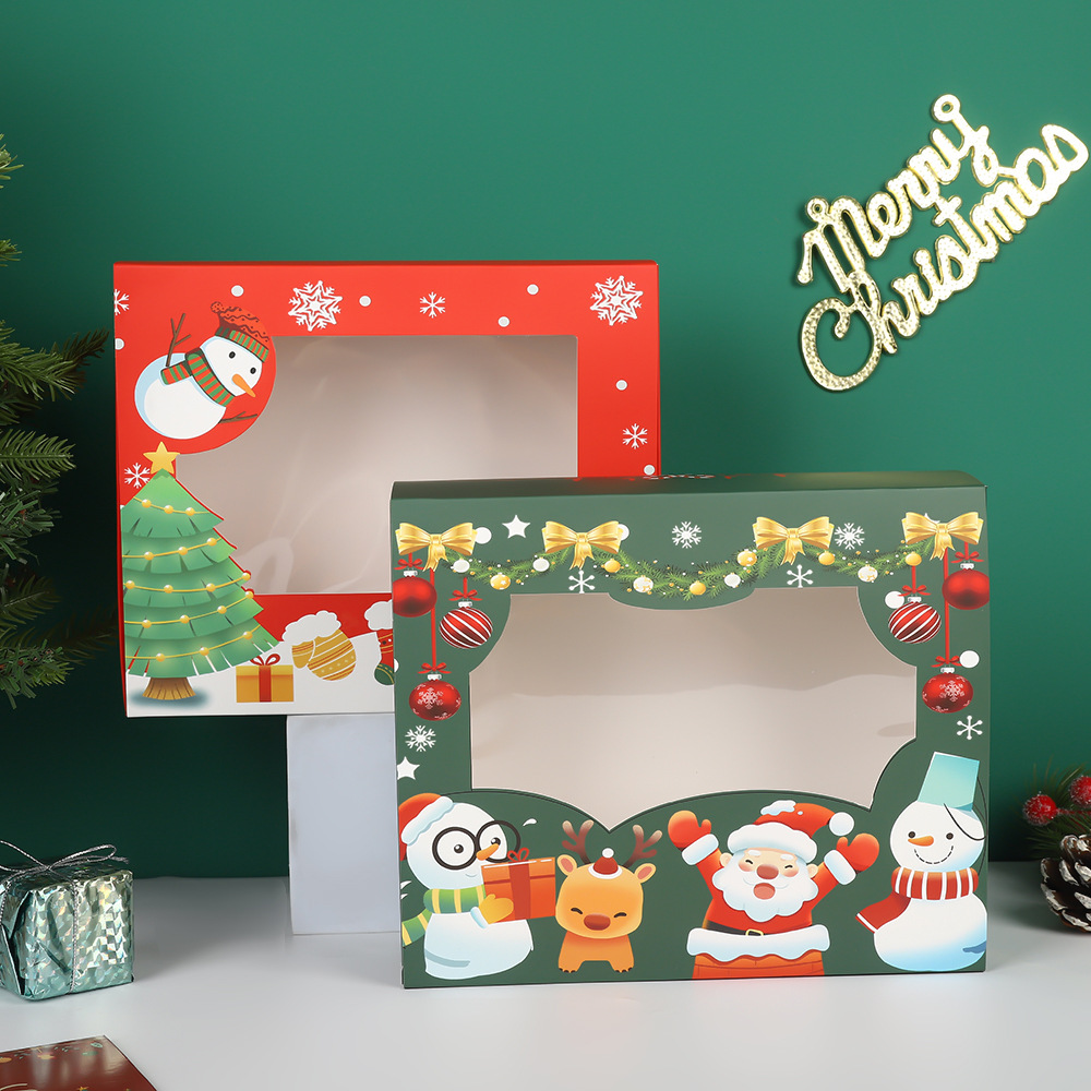 Large PVC windowed Christmas gift box, Christmas Eve apple gingerbread man biscuit baking white cardboard packaging box full figure