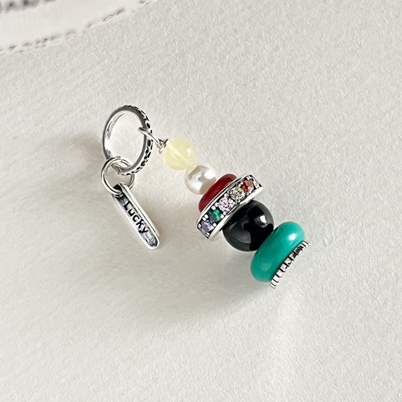 925 sterling silver colored beaded wishing tower pendant, simple, retro, fashionable and individual necklace, suitable for both men and women, N1250 details Picture
