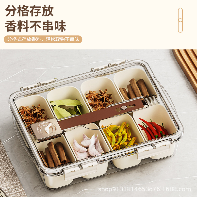 G14 sealed compartmentalized storage box, storage box, star anise, cinnamon flower, dried chili pepper compartmentalized box, seasoning jar, kitchen dipping sauce plate Application Scenario