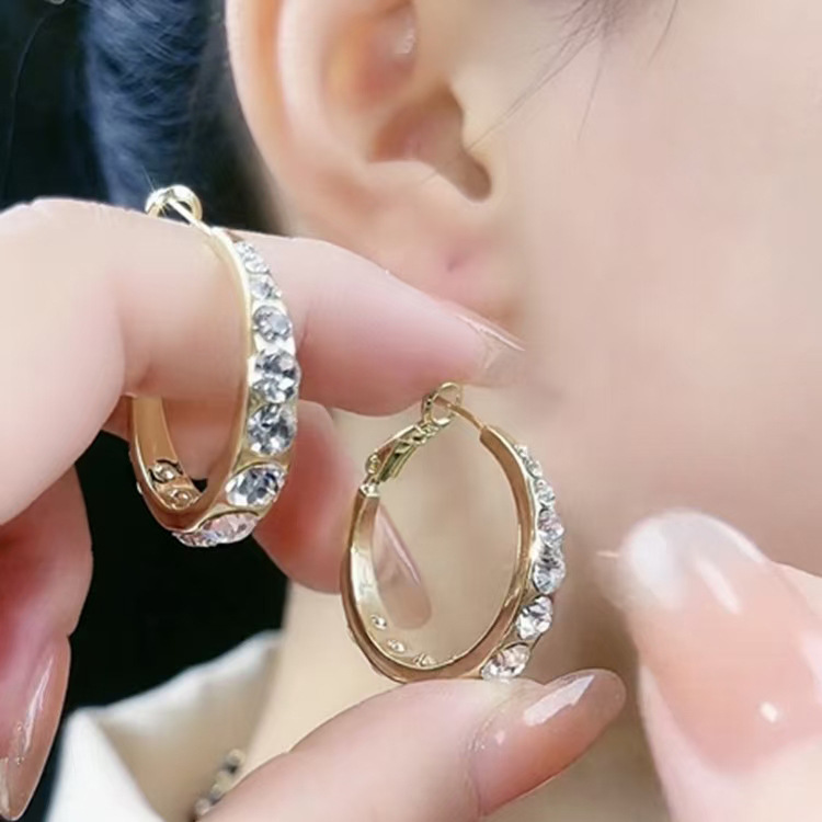 Europe And The United States New Simple Temperament Diamond Ear Buckle Female Personality Fashion Pastoral Style Alloy Earrings Wholesale details Picture