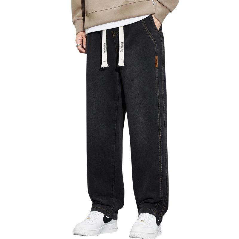 Men's trendy straight-leg jeans Spring/Summer 2025 new style trendy elastic waist wide leg versatile casual long pants for men Item Picture