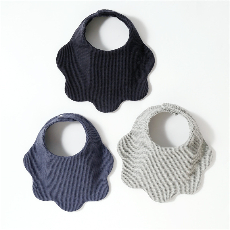 Pure cotton Waffle saliva wipes, baby petal bibs, summer 360-degree rotating newborn bibs, cute solid colors