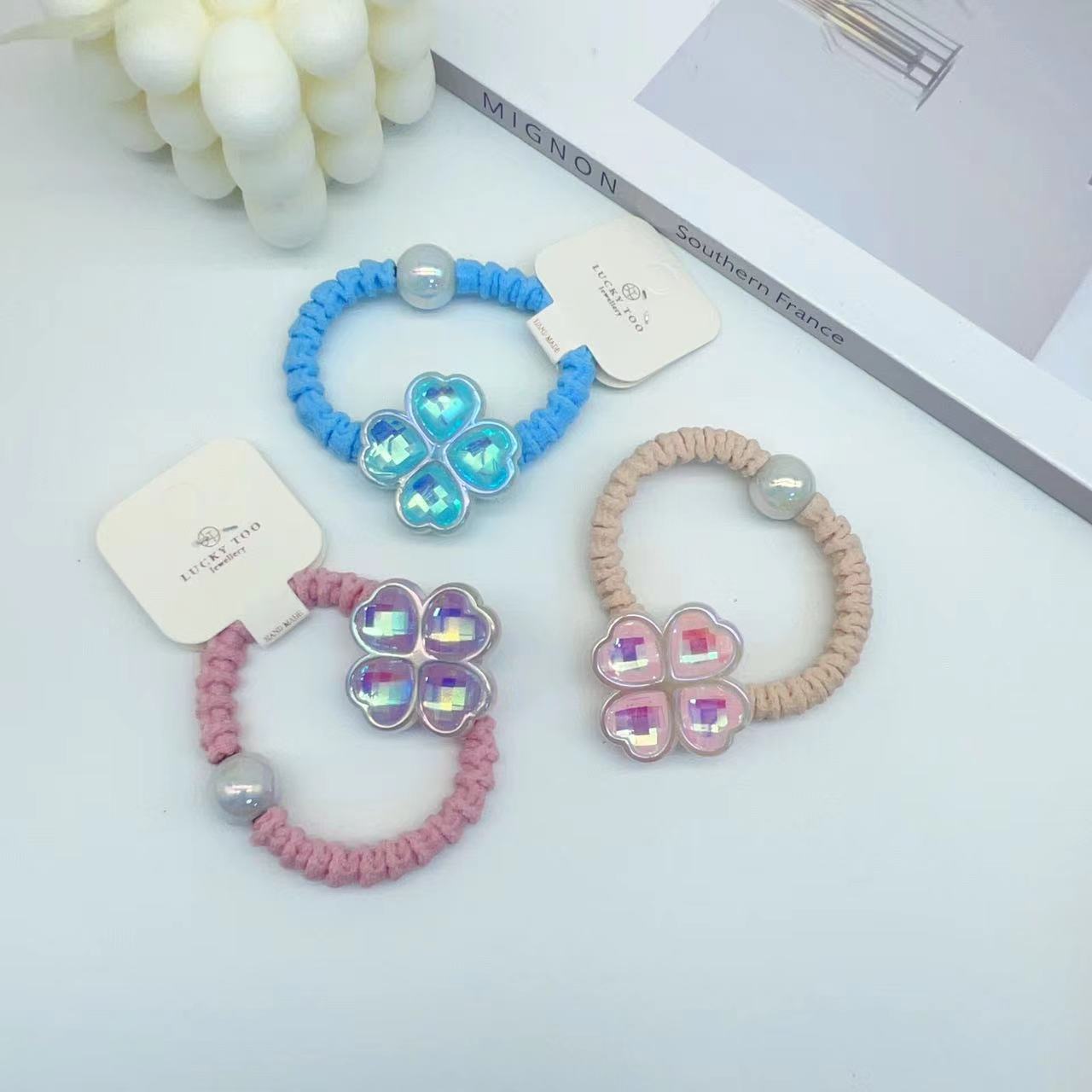 Hair Rope Lt10400 Korean Version New Simple Heavy Love Jade Four-Leaf Clover Hair Hair Rope