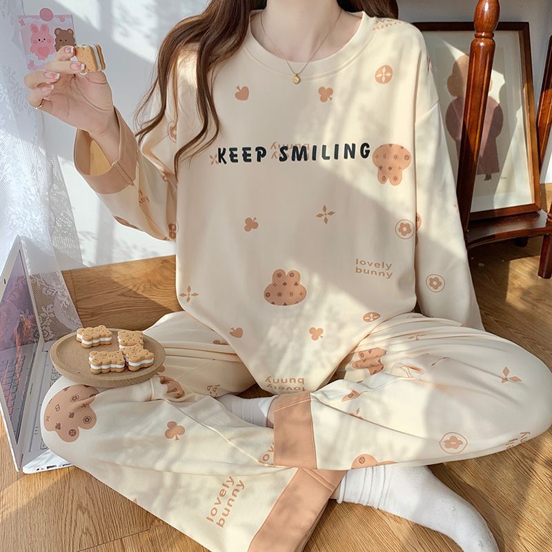 100% algodón pijamas de alta calidad mujeres primavera otoño manga larga 100% algodón estudiantes ins dormitorio puede ser usado fuera del traje de hogar
