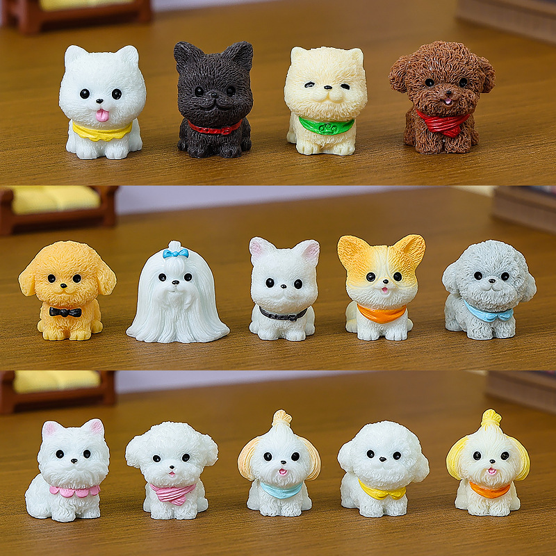 微景观仿真可爱围兜小狗家居桌面摆件创意车载饰品树脂工艺小摆件