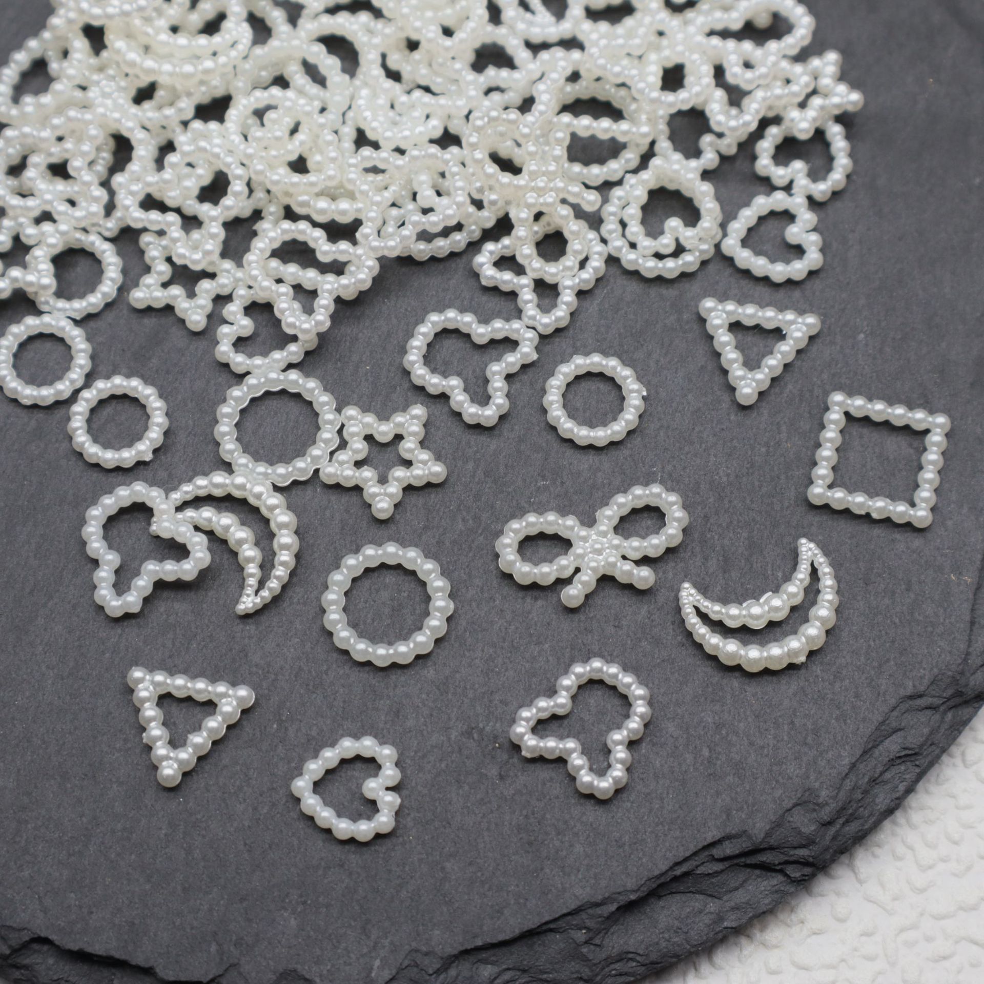 ABS镂空仿珍珠蝴蝶结五角星爱心月亮发夹头饰美甲手机壳配件材料