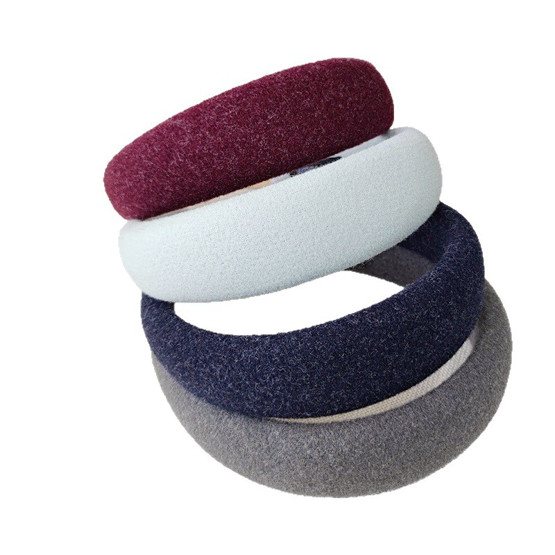 New autumn and winter woolen sponge hair band for women, solid color, versatile, pressure hair band, high top of the head, personalized and fashionable hair clip headwear Item Picture