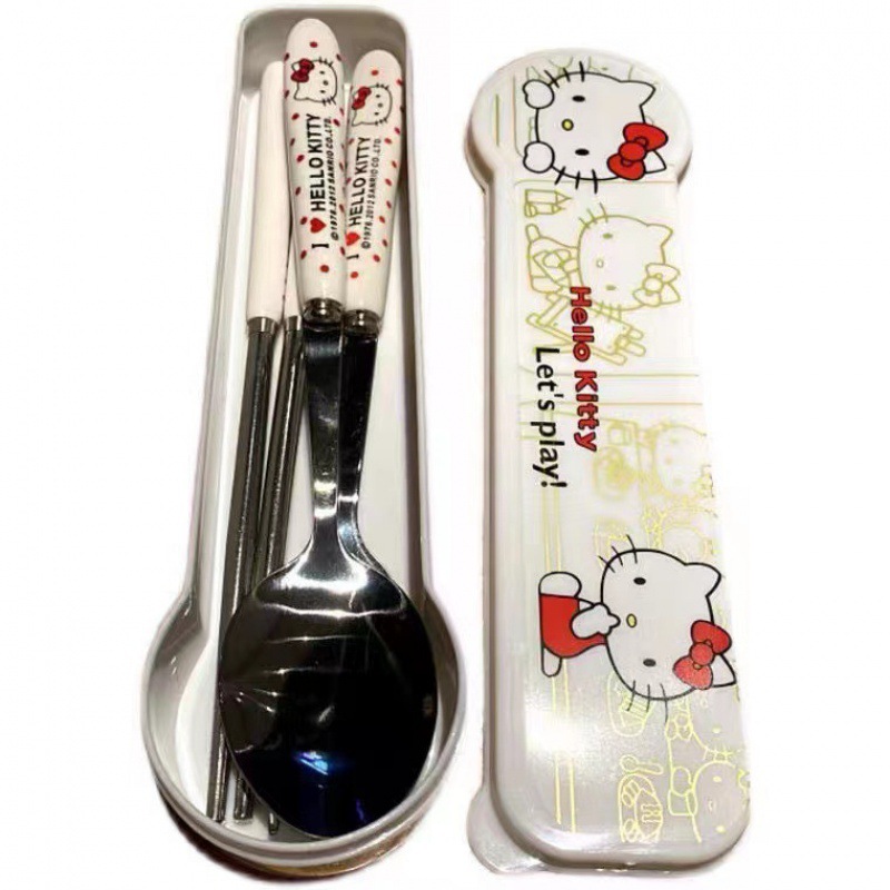 Cute High Appearance Level Chopsticks Spoon Set Office Workers With Meals Students Portable Travel Out Three-Piece Tableware Set Item Picture