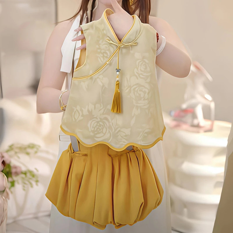 National Trend - New Summer Chinese-style Set for Girls, Super Beautiful New Chinese-style summer Dress for Children, Two-piece Hanfu set Specification image