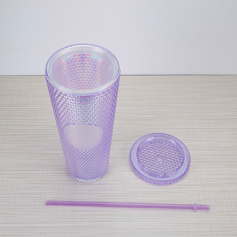 Cross-Border Diamond Durian Straw Cup Large Capacity Double Colored Plastic Cold Drink Cup Net Red Color Gradient Durian Cup Application Scenario
