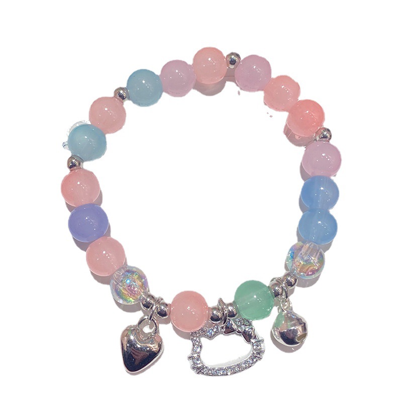 Cute cat candy color bracelet Children's Day send students love bracelet wholesale metal bell diamond jewelry female Item Picture