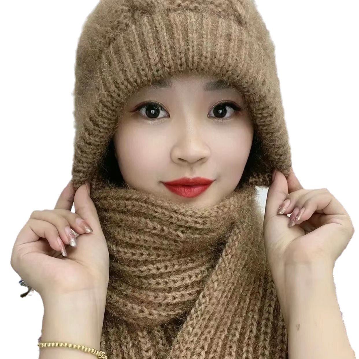Hat Women's New Velvet Scarf With Thick One Snow Hat Autumn And Winter Squirrel Velvet Woolen Hat Warm Net Red Hat Item Picture