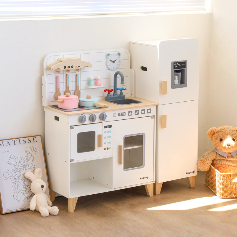 新木制仿真声光冰箱厨房玩具套装儿童过家家角色扮演益智厨房玩具详情图4