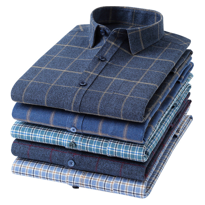 Men's long-sleeved checked shirt for autumn and winter, new all-cotton casual Korean-style British slim-fit pure cotton brushed breathable shirt Item Picture