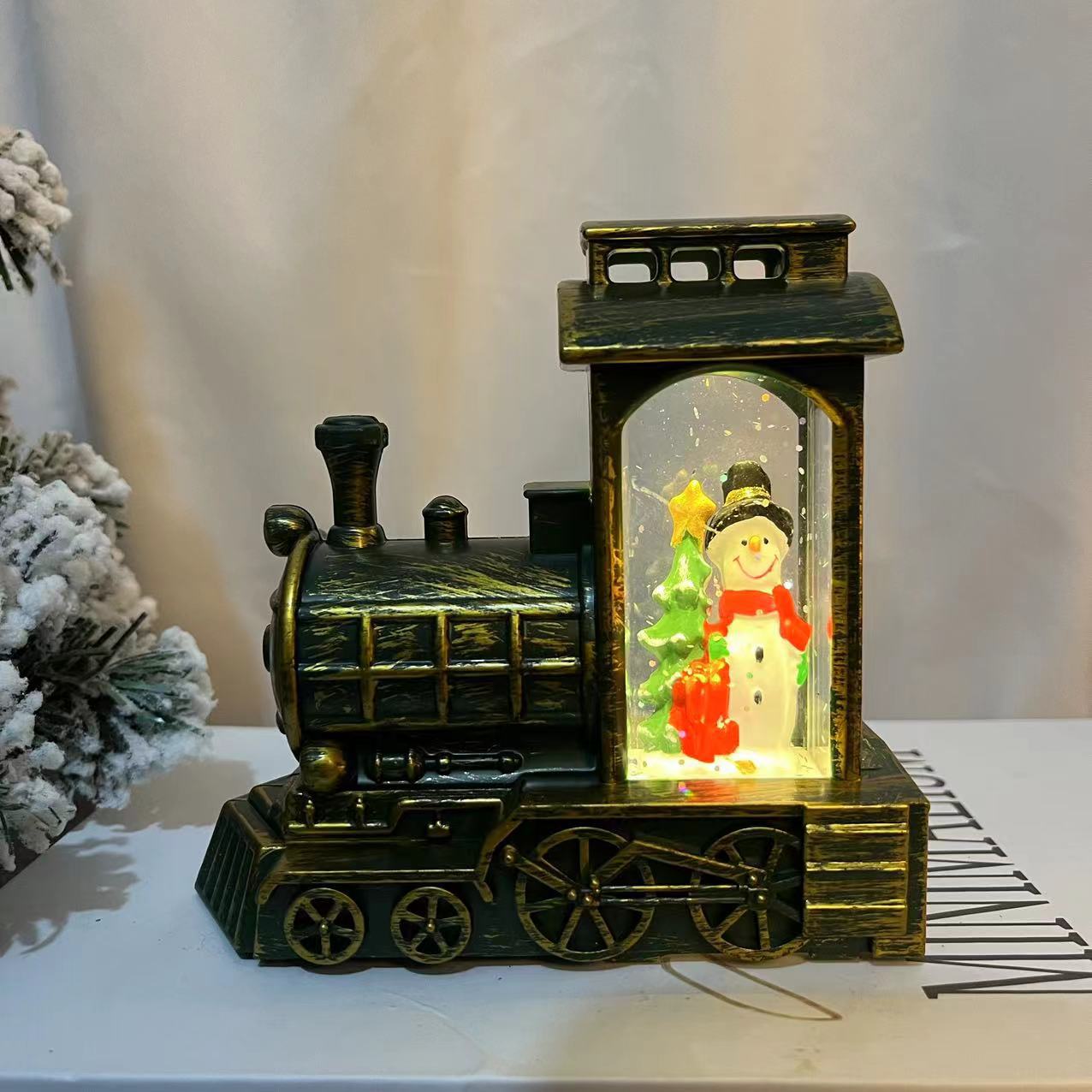 Santa Claus Small Train Decoration Christmas Water Balloon Wind Light Christmas Gift Christmas Small Oil Light Decoration Cross-Border New Specification drawing