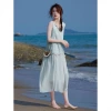 Summer Korean vacation trend: High-quality round-neck patchwork long dress, sleeveless, slimming vest dress for women Application Scenario