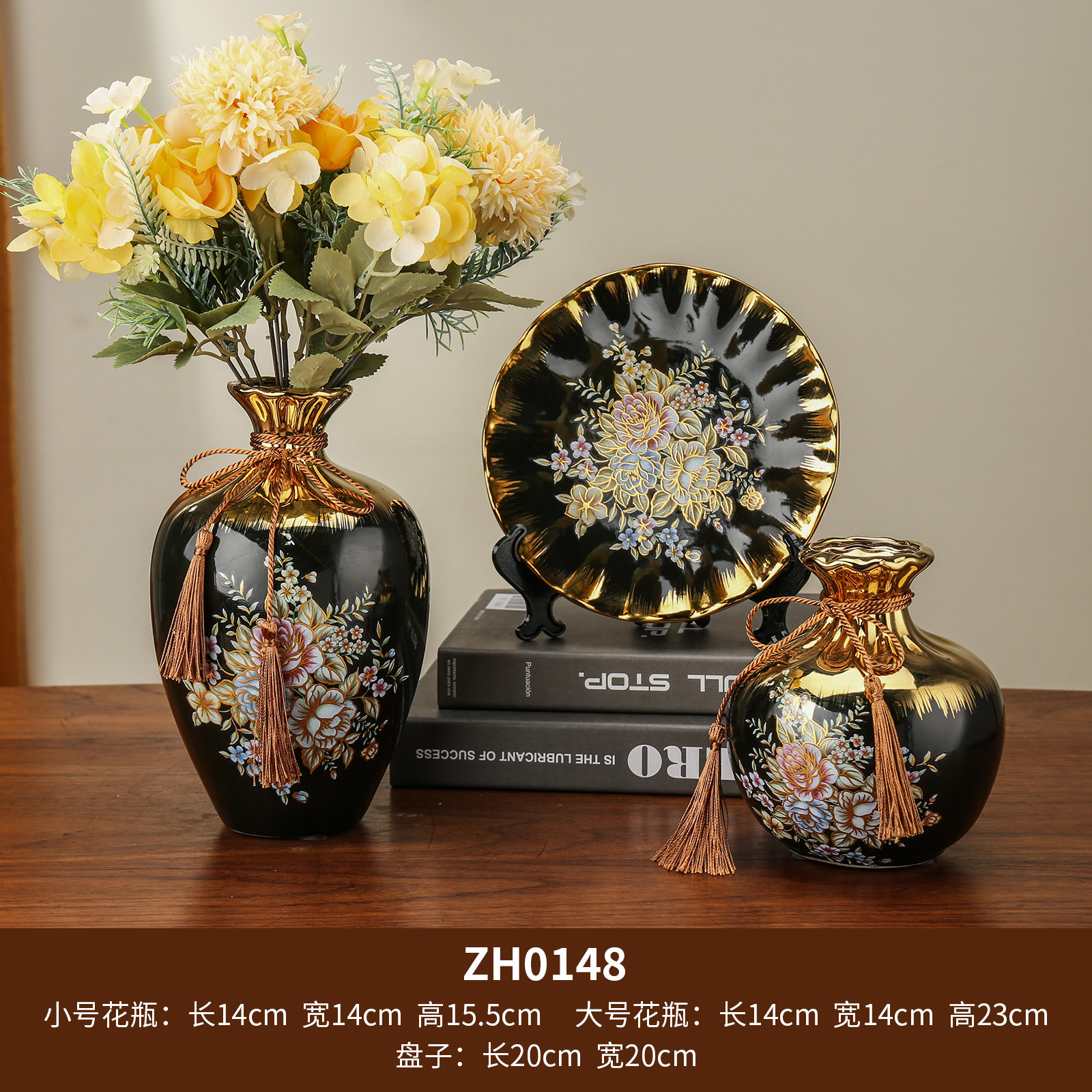 European-style ceramic plates, hanging plates, entrance hall handicrafts, TV cabinet decorations, wine cabinets, creative display items, 6 Golden castle vases details Picture