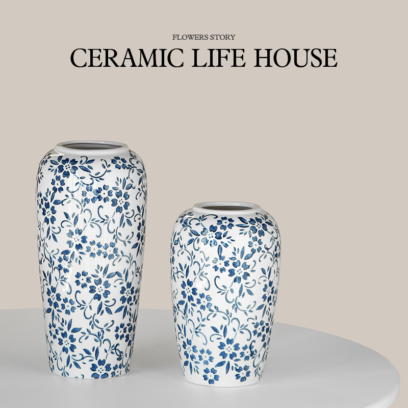 古韵陶瓷青花花瓶家居软装样板房复古花瓶中式花瓶干花摆件