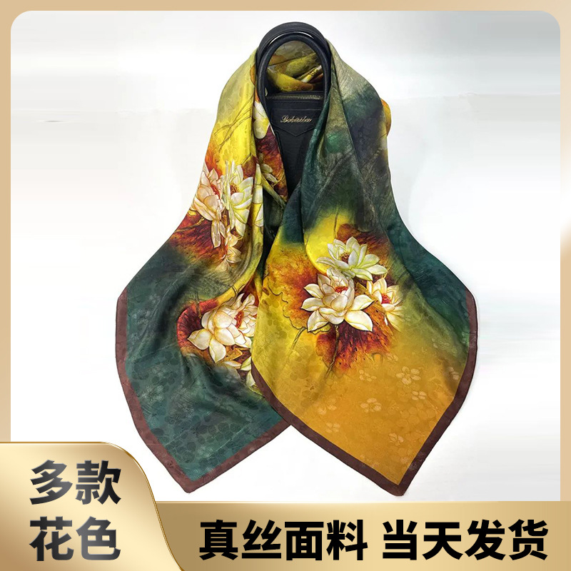 韩版春秋新款丝绸围巾100%桑蚕丝丝巾印花真丝领巾长条丝条纹logo