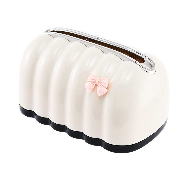 Cream Bow Tissue Box Spring Lift Paper Automatic Lift Light Luxury Home Tea Table Cute Paper Box Item Picture