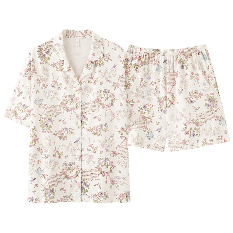 【 Antibacterial Xinjiang Cotton 】 Spring and summer pajamas, summer pure cotton women's Class a cartoon style Stretched-frame cotton short-sleeved home wear Item Picture