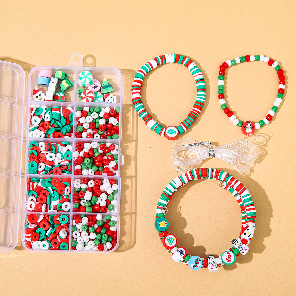 一个圣诞玻璃米珠软陶DIY套盒手工饰品配件儿童益智玩具