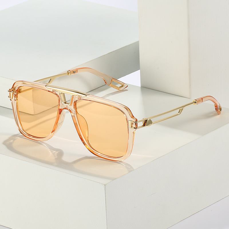 2022 New style European and American sunglasses, artistic square frame crossbeam sunshade, sun protection, perforated metal leg sunglasses for women Specification image