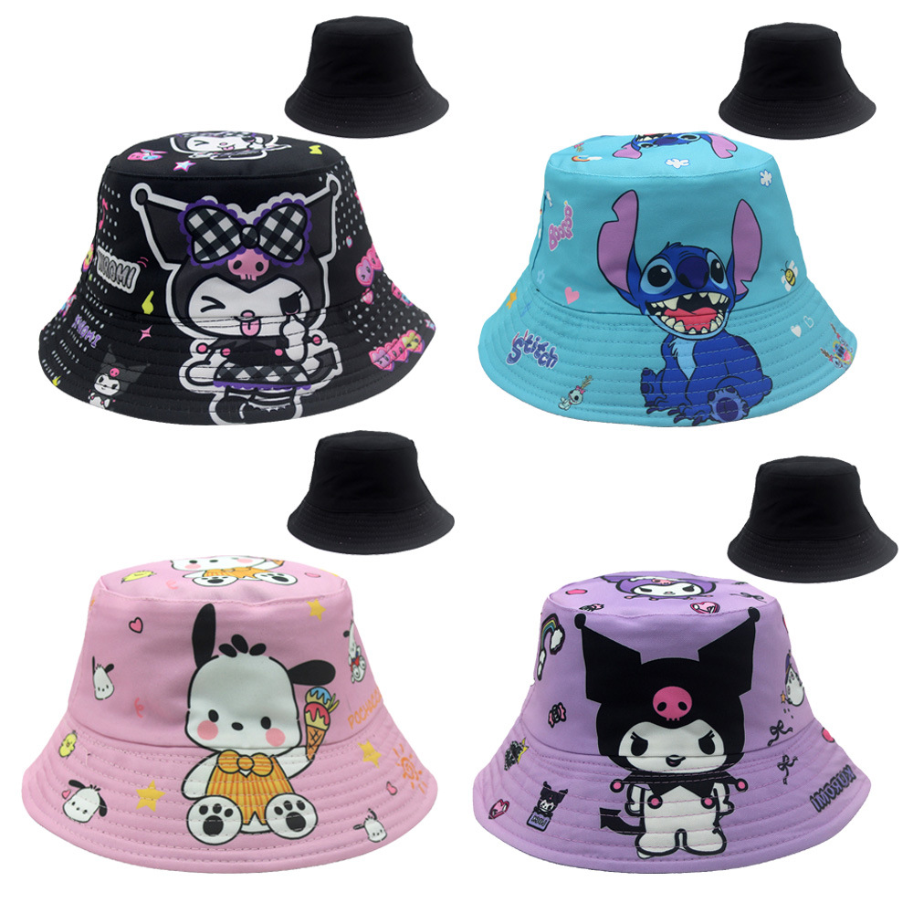 Cross-Border New Kullomi Printed Fisherman Hat Cartoon Sanrio Large Overrim Basin Hat Steed Sun Hat