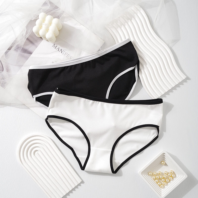 Manufacturer's in-stock sporty girls' underwear, summer breathable women's underwear, classic black, white and gray underwear with color contrast 001