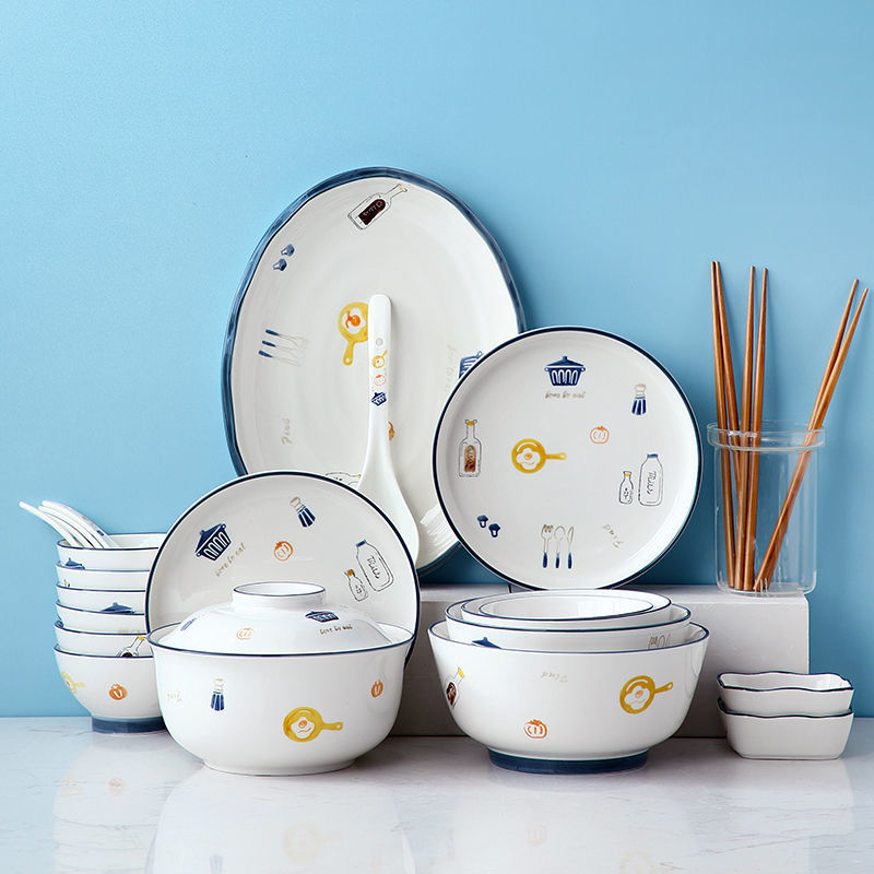 Ceramic bowl, plate and dish set, family combination, Japanese ceramic tableware and plates, home creative ins style wholesale Specification image