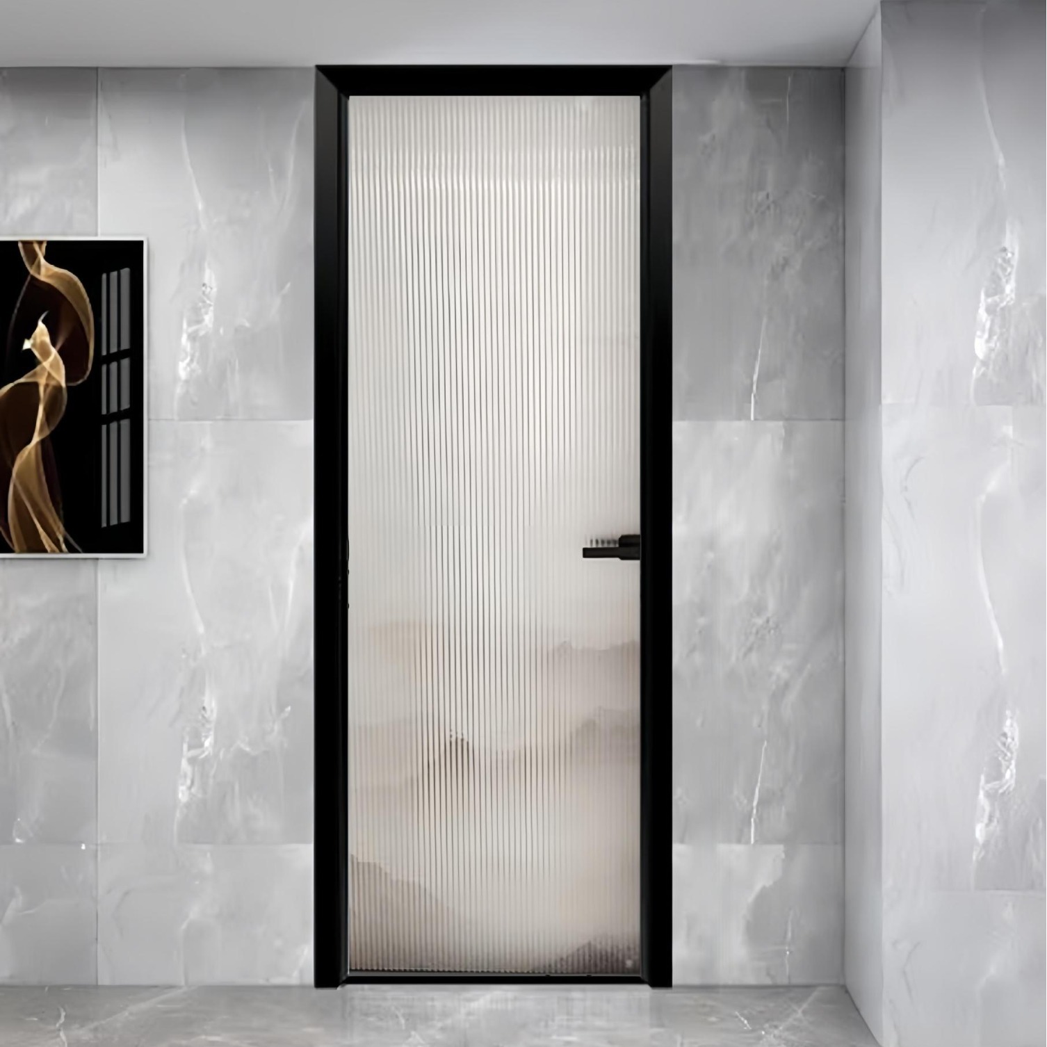 Extremely narrow edge bathroom door, grey oil sand ultra-white long rainbow glass door, titanium-magnesium alloy kitchen door, bathroom door, toilet door Application Scenario
